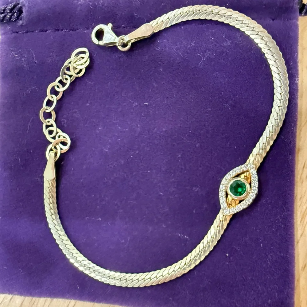 Gold-Tone Bracelet with Green Stone Accent